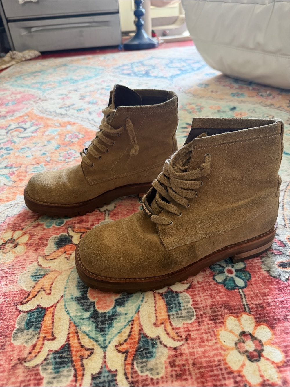 DKNY Suede Lace-Up Ankle Boots - Tan
